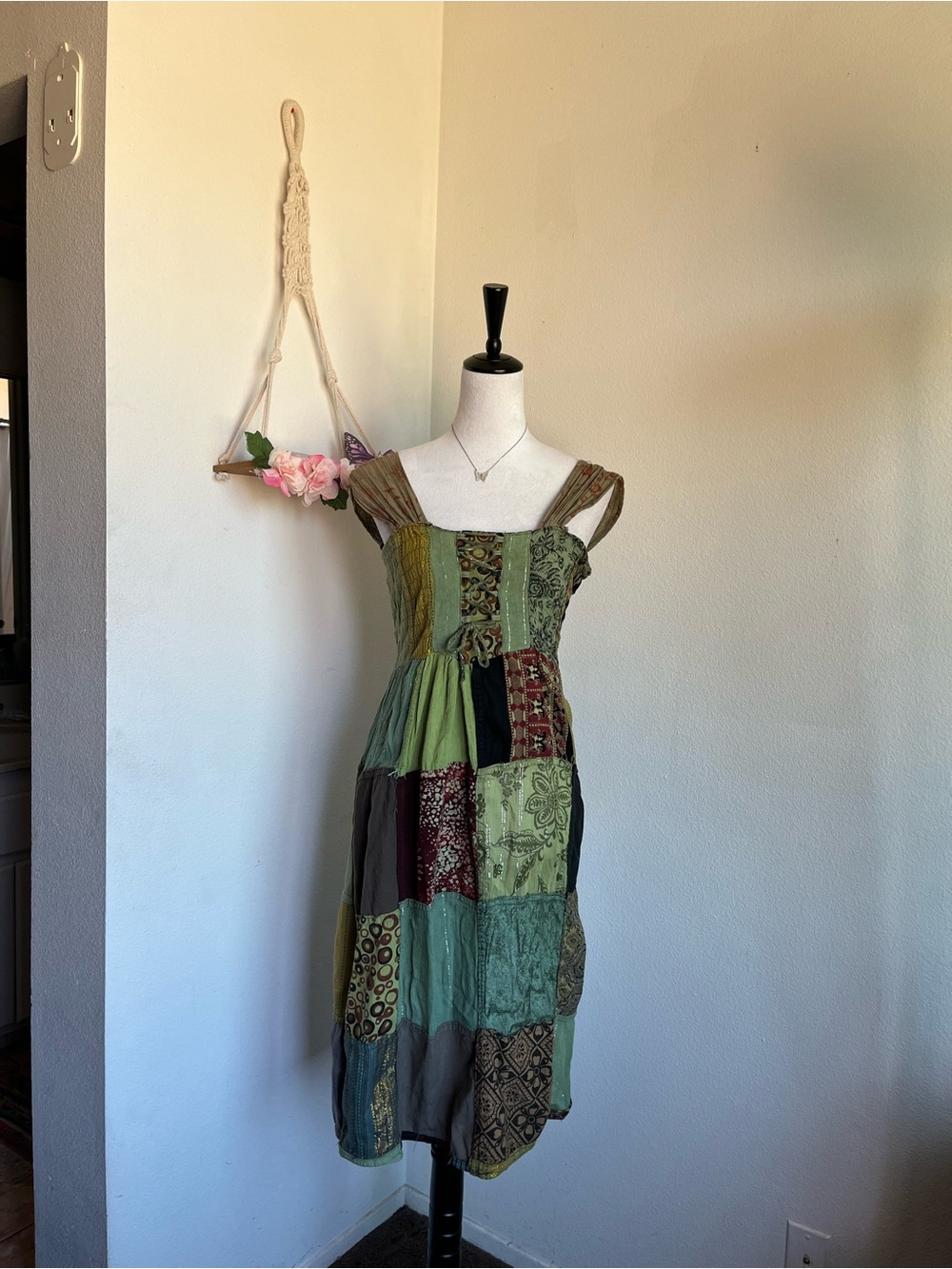Boho Grunge Faury Patchwork Midi Dress